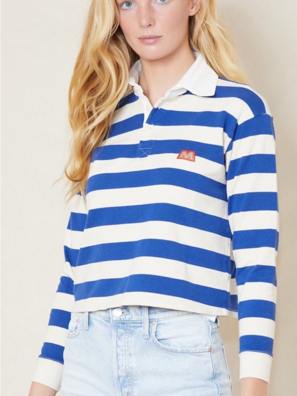 Mother Long Sleeve Boxy Polo Crop Shirt